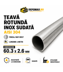 Teava rotunda inox sudata AISI 304, 60.3 x 2.6 mm, 6 metri